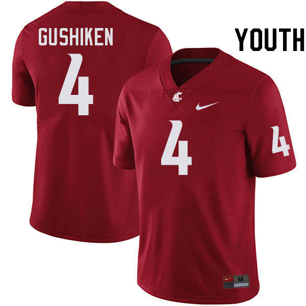 Youth #4 Kapena Gushiken Washington State Cougars College Football Jerseys Stitched-Crimson